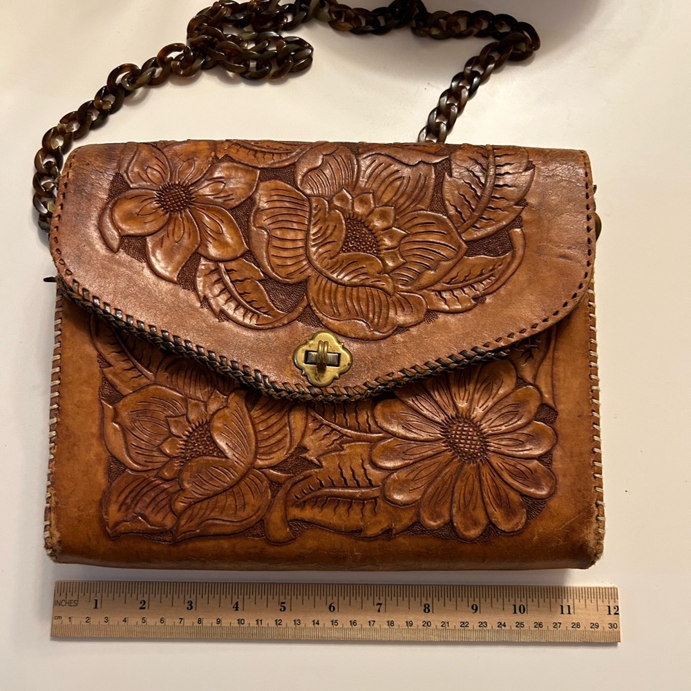 Vintage Caramel Leather Handbag - with two straps